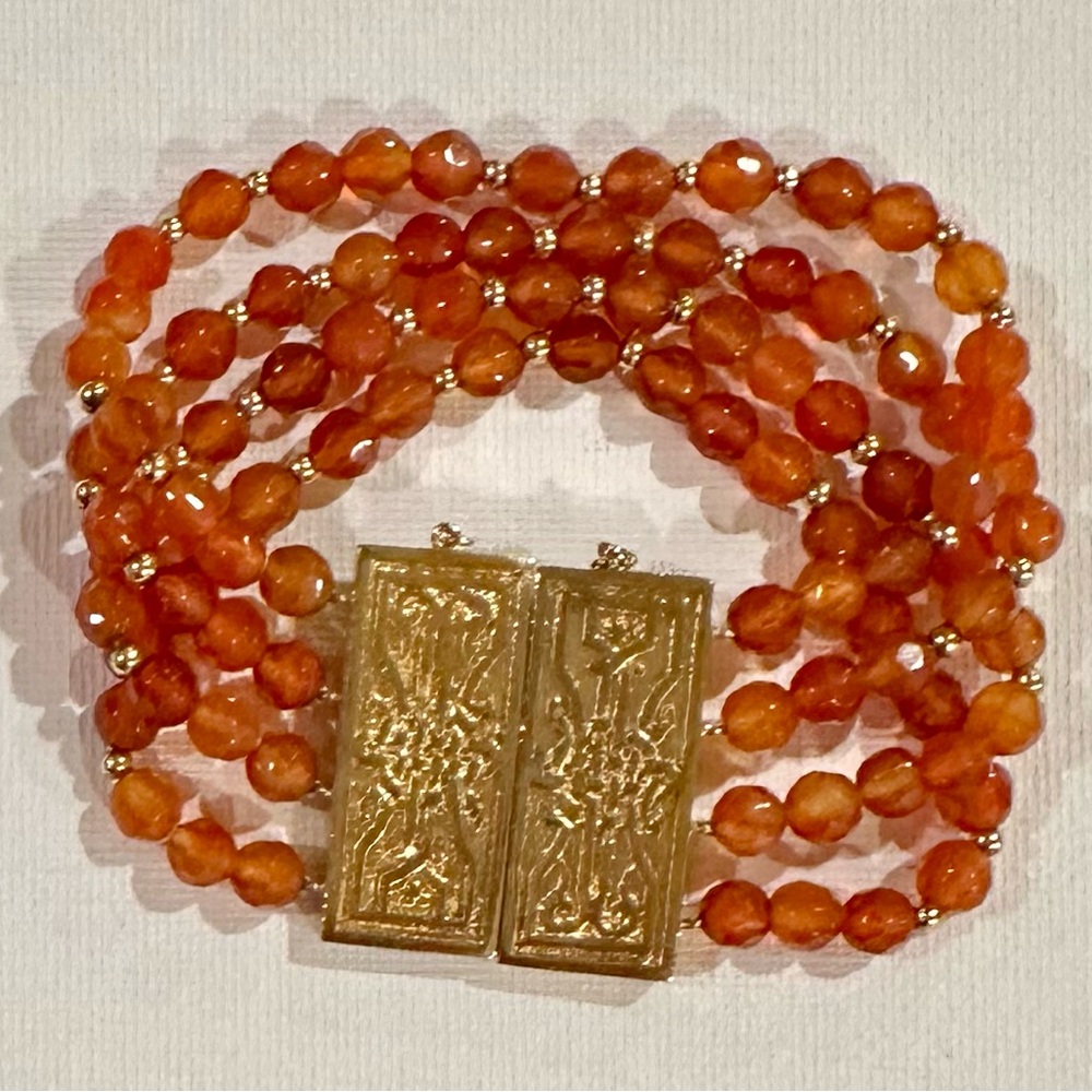 Tracy Porter 4 Strand Carnelian Beaded Bracelet with Gold Accents